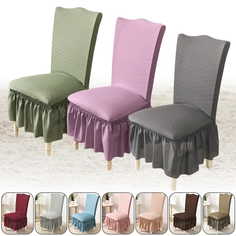 

1/2/3 Pcs Jacquard Stretch Chair Covers Slipcover Anti-Dust Furniture Protector Banquet Wedding Dining Stool Cover With Skirt