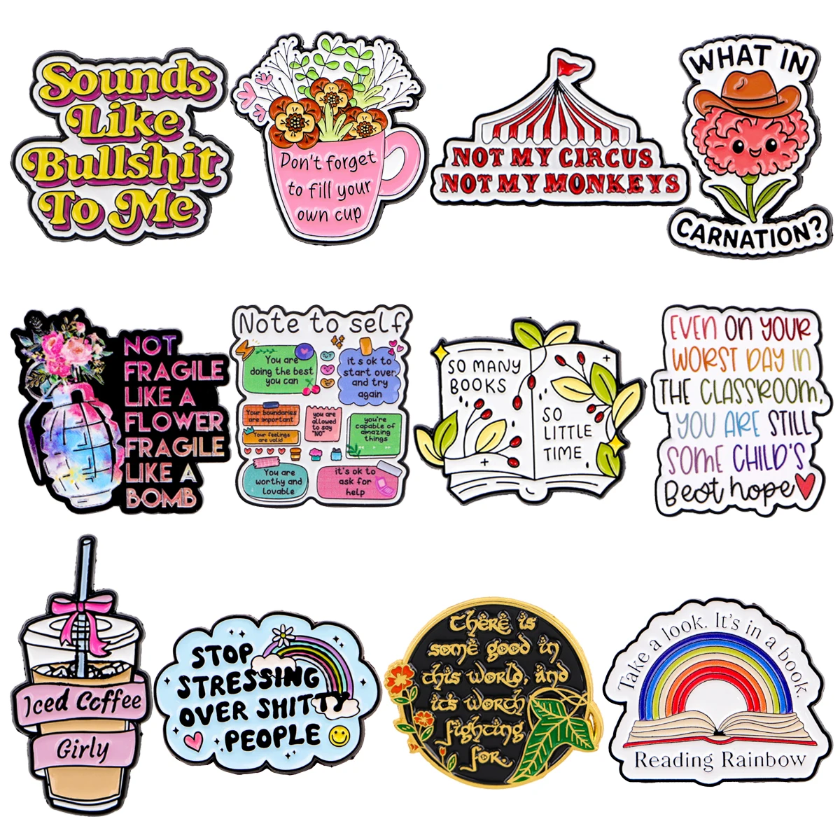 Bunte Zitate Serie Emaille Pin Blume Broschen für Anstecknadeln Abzeichen auf Rucksack Mode Kostüm Accessoires Schmuck Geschenke