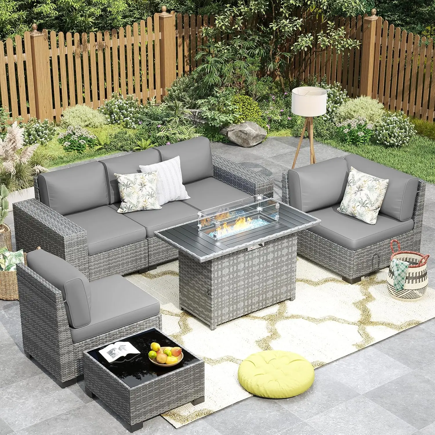 

Outdoor Patio Furniture Set, Wide Outdoor Sectional Rattan Sofa Set, Wicker Conversation Set w/Cover for Deck, Poolside, Porch