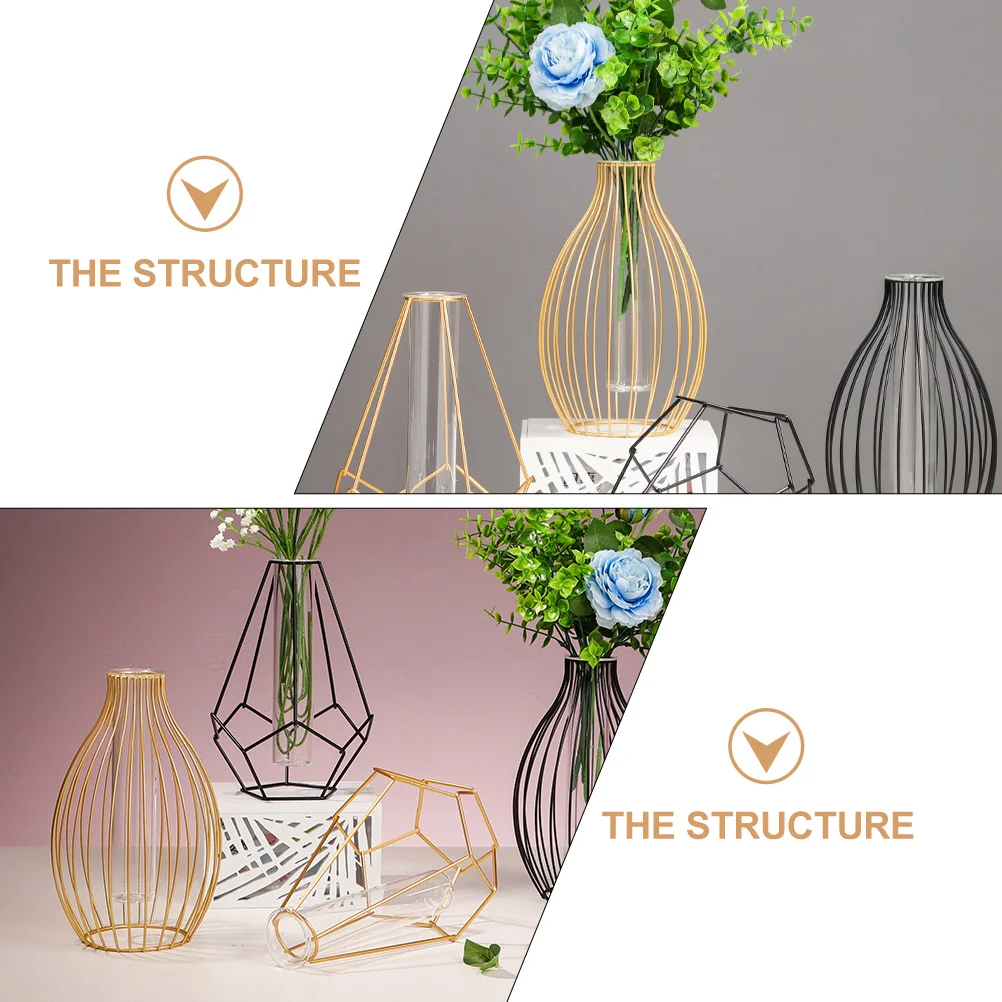 

Hydroponics Flower Glass Tube Iron Frame Wrought Vase For Home Office Decor Tube Vase Hydroponic Planter For