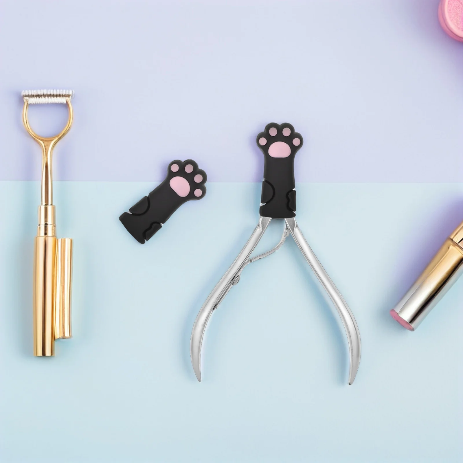 

10 Pcs Tweezers Manicure Tool Protection Case Cuticle Nippers Cover Caps Cute Scissors Cat Paw Sleeves Black