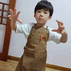 Thickened Children Canvas Apron Studio Waterproof Coffee Shop Apron Kitchen Cooking Apron Sleeveless Biking Bibs Pinafores