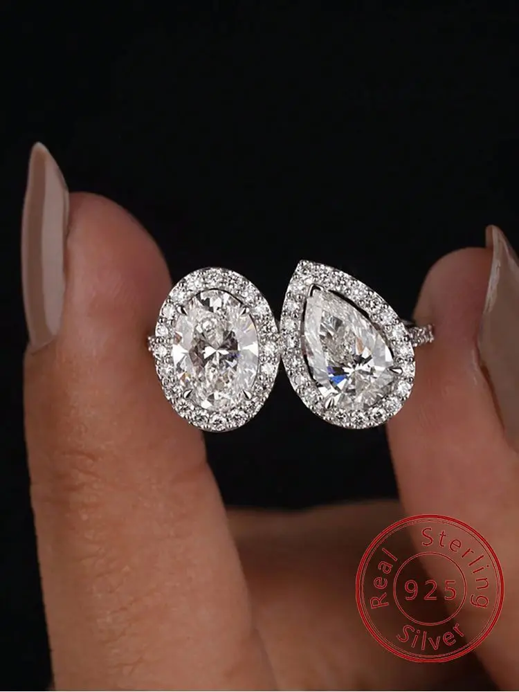 

925 Sterling Silver Gorgeous Sparkling Pear Oval Zircon Ring For Women Engagement Wedding Luxury High Quality Fine Jewelry