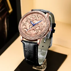 2023 New Wristwatch Carving Luxury Waterproof Fashion Luminous Men Quartz Watch Leather Band Business Man Watch Reloj Hombre