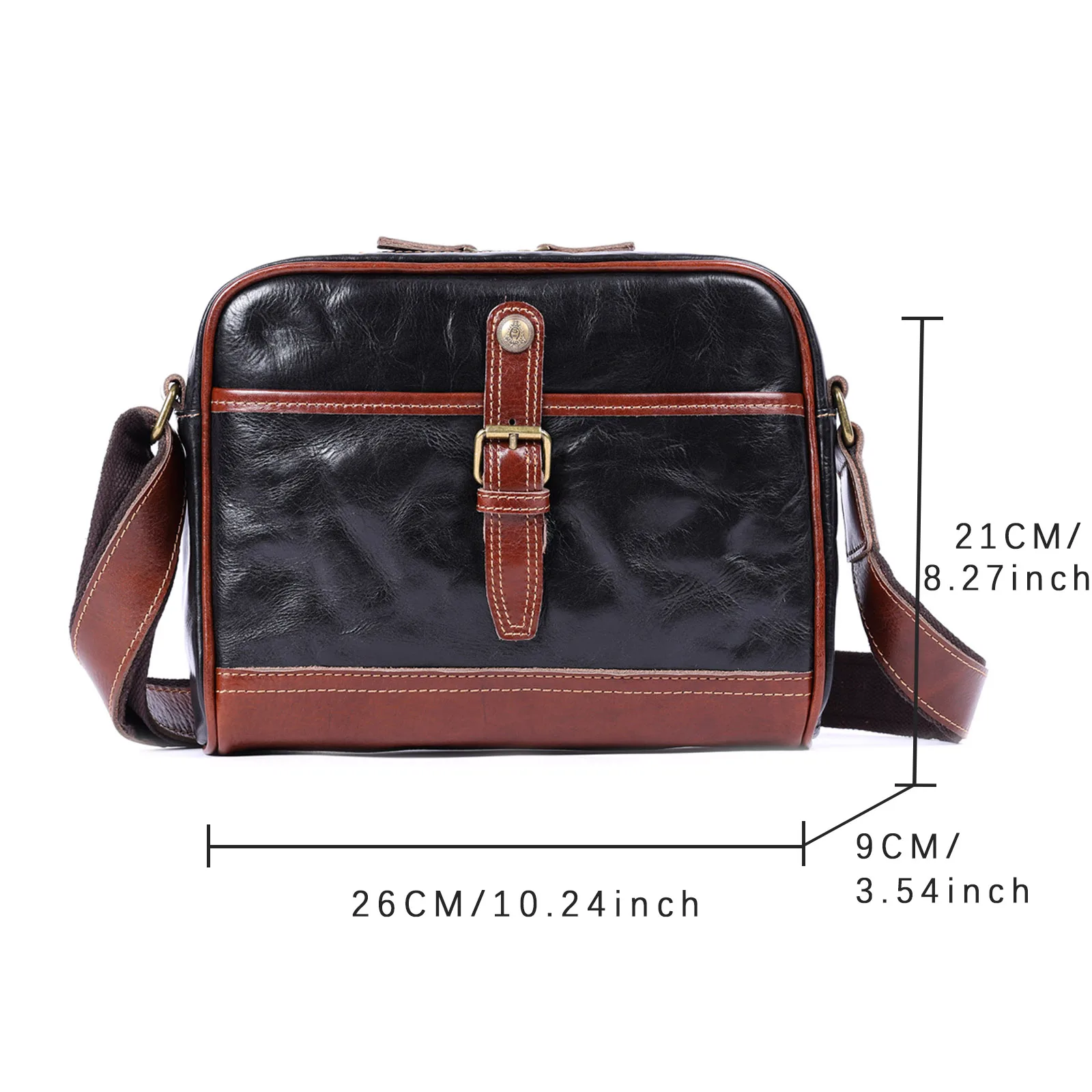 S.WORKER Vollnarbenleder-Umhängetasche für Herren Vintage Echtleder Herrenmode Schultertasche Messenger Bag – Detail 3