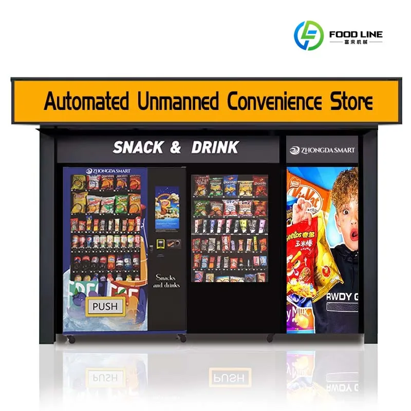 FL Unmanned Convenient Store 24 H Self-service Vender Cold Drink and Snacks Vending Machine Refrigerator Vending Machine Custom