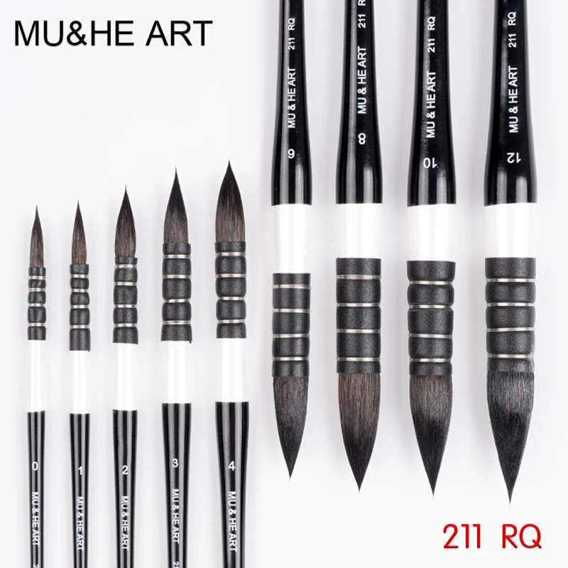 

High Quality Squirrel Hair Mixed Watercolor Painting Brush Mop Hook Pen Round Head Black & White Wooden Handle 211RQ MU HE ART