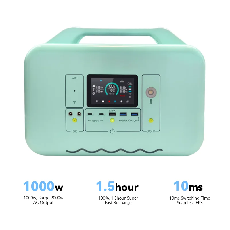 A-Level 1000W 1008Wh Pure Sine Wave LiFePO4 Solar Panel Generators Waterproof AC Outlet Multiple Types Energy Storage