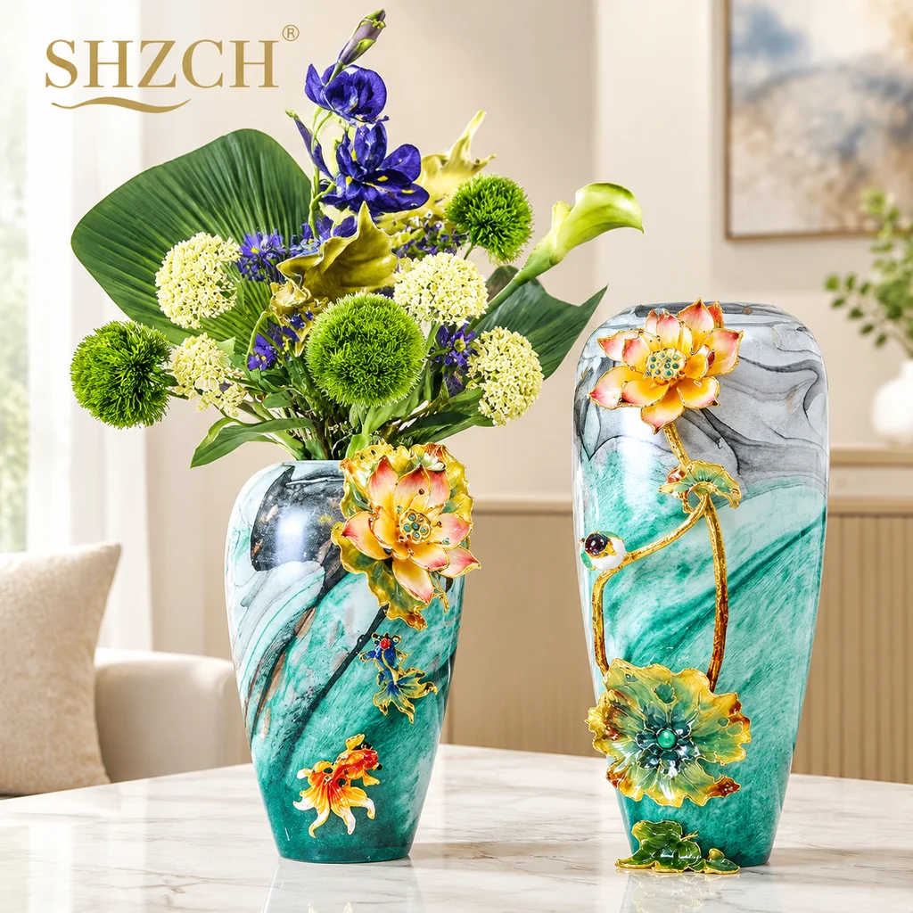 European-style Glazed Vase Ornament Living Room Entrance Decoration Light Luxury Flower Arrangement Home Decoration Jarrones