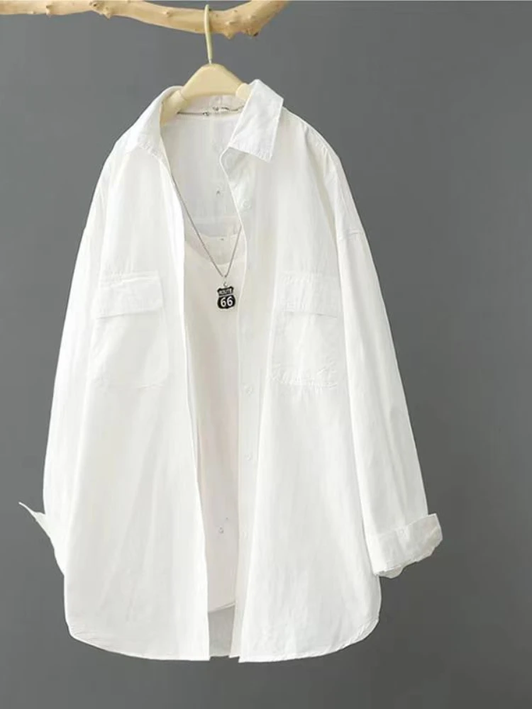 Cotton  Autumn Blouses for Women 2023 Front Pockets Long Sleeve Shirts Elegant Femal Luxury Designer Winter FashionTop  Shirts