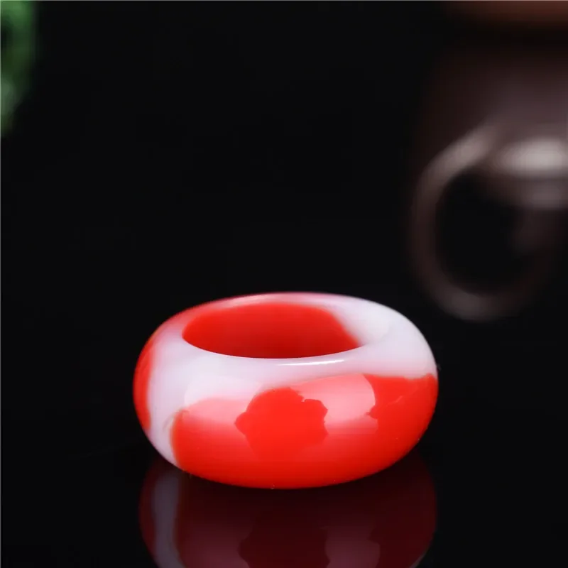 

Chinese Red White Jade Carve Jadeite Ring Charm Jewellery Fashion Hand-Carved Man Woman Luck Gifts Amulet