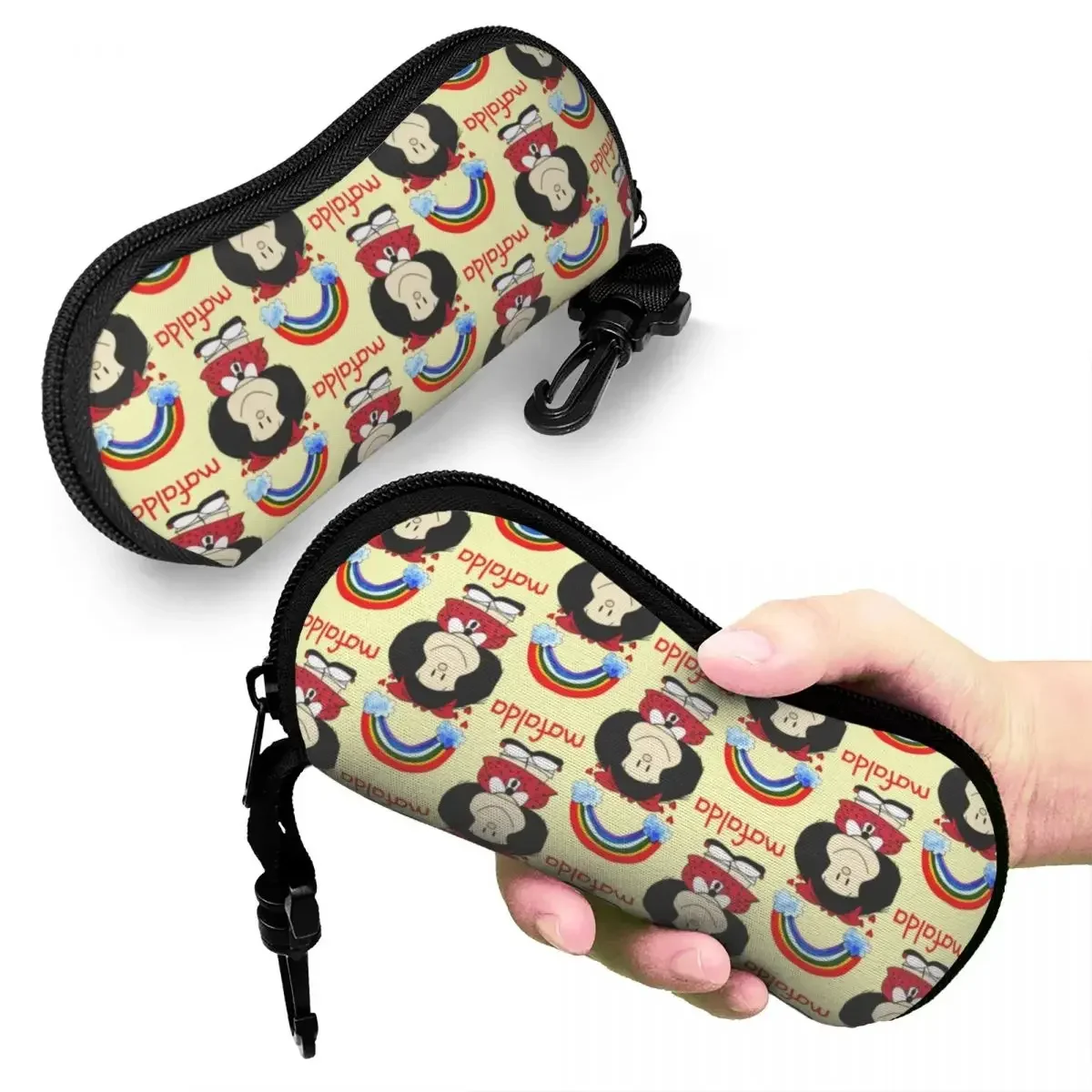 

Custom Quino Comic Mafaldas Rainbow Shell Eyeglasses Fashion Sunglass Case Argentine Cartoon Glasses Bag
