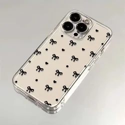 Black Bow Phone Case for iPhone 16 15 14 13 12 11 Pro Max X Xs Max XR 12 Mini Soft Clear Cover Transparent Fundas