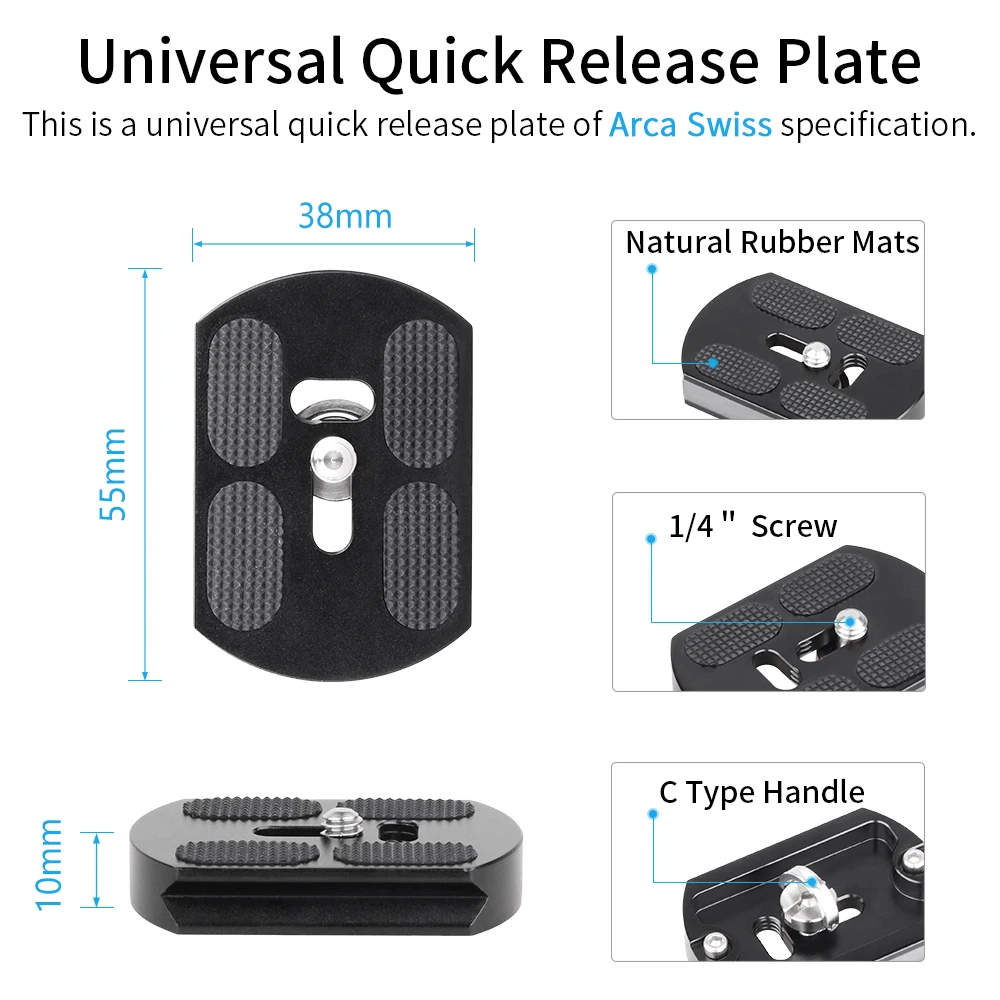 E34/E40 Low Profile Tripod Ball Head Panoramic U Notch CNC Camera Tripod Head for Monopod DSLR Camera Extra Quick Release Plate