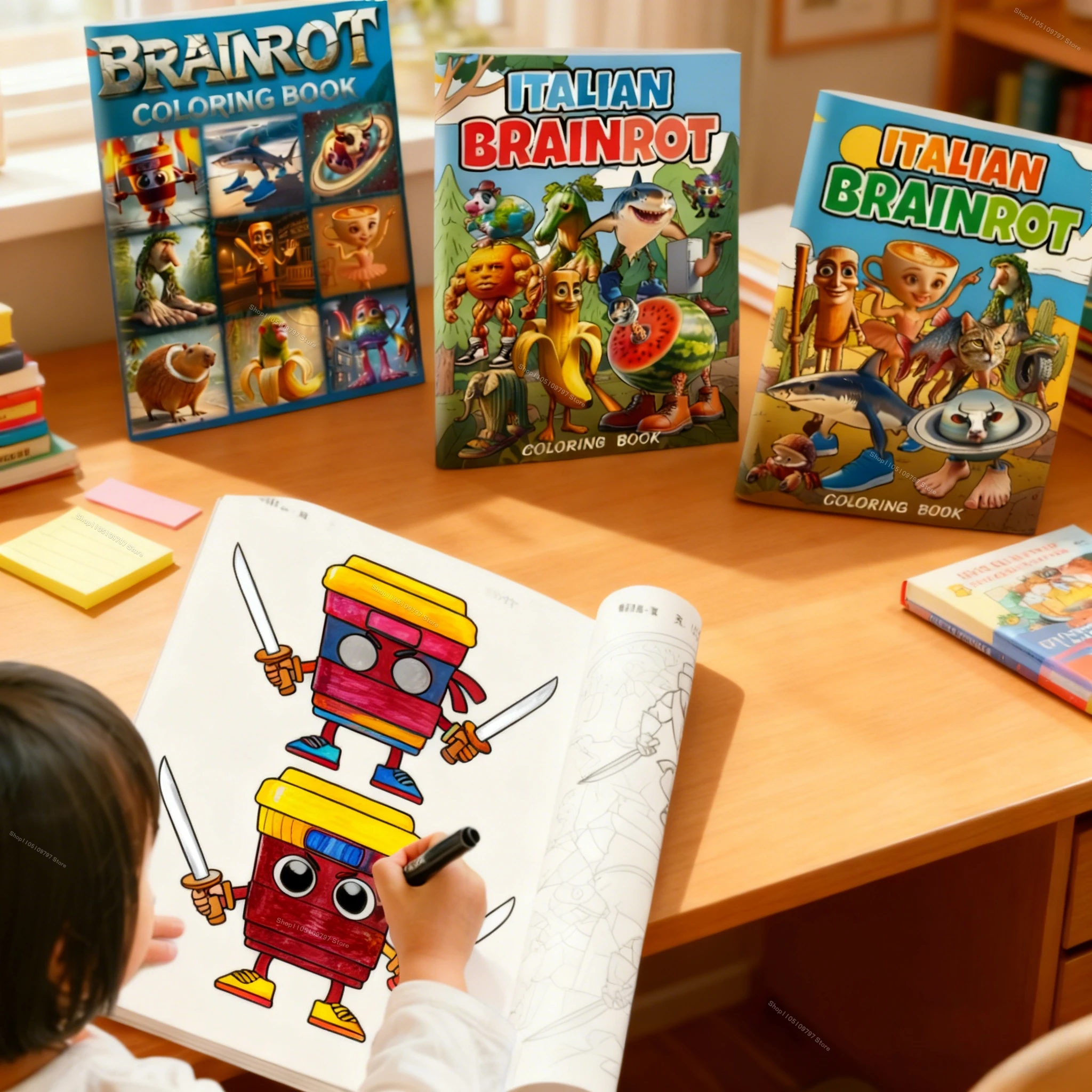 Juego de libros para colorear acogedores de Brainrot italiano, cuaderno de bocetos de Arte, dibujo, pintura, folleto, actividades creativas, juguetes bonitos para niños, regalos