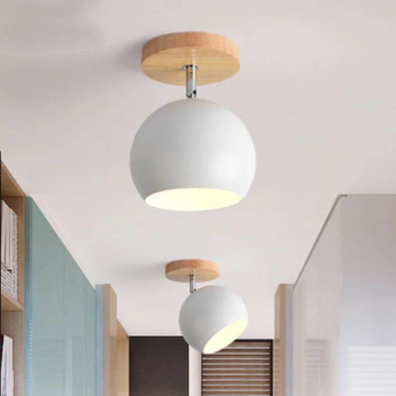 Pop Noridc Wooden Led Ceiling Light Fixture Adjustable Angle Metal Lampshade Colorful Modern Lamp For Corridor Aisel Indoor Crea