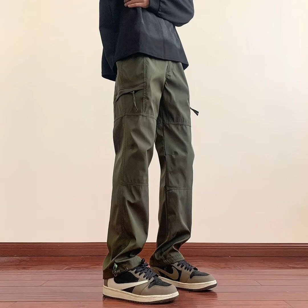 Pantalones Cargo para Hombre, Corte Recto, Resistentes al Viento y al Agua, Verde Militar, Elásticos, Moda Urbana Americana para Jóvenes