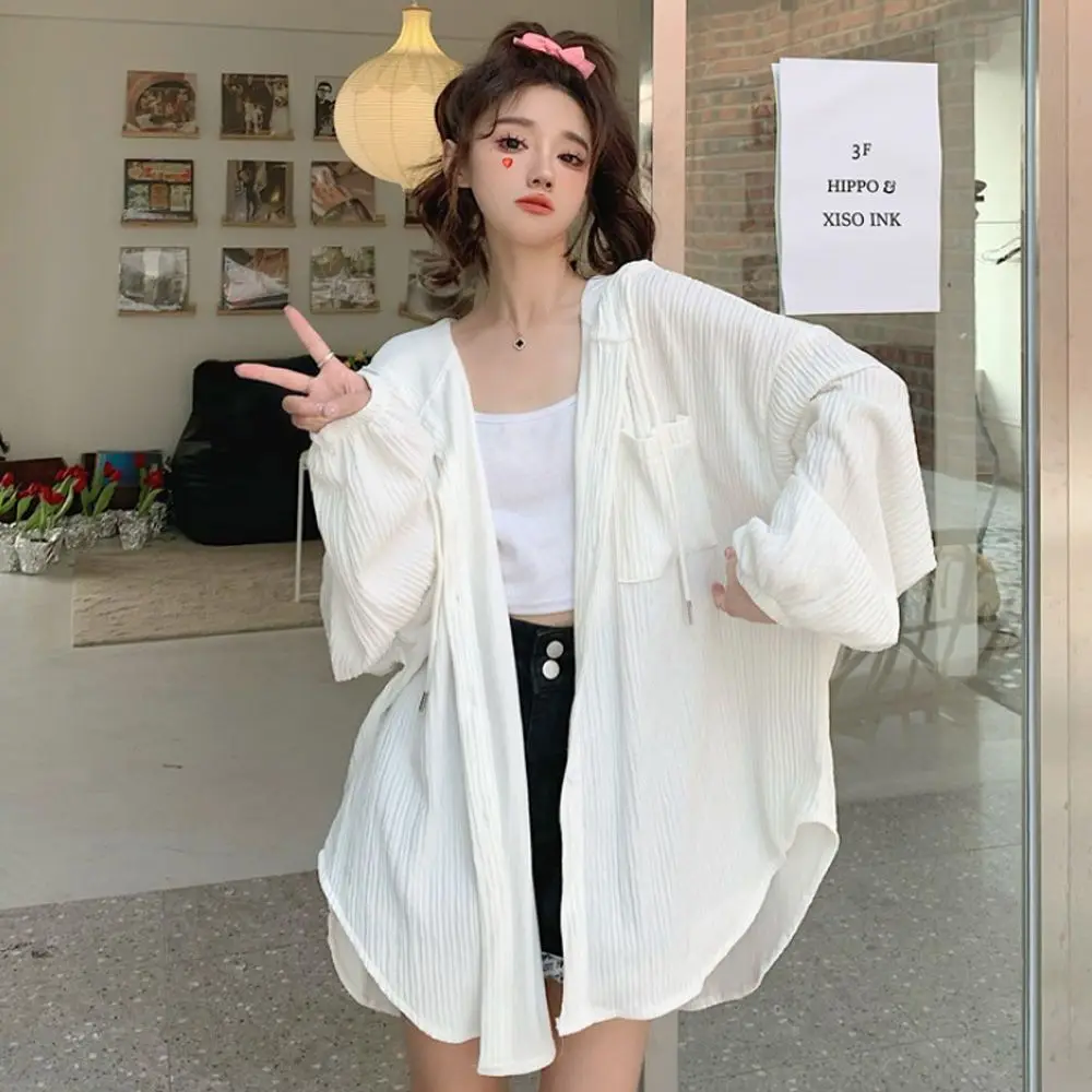 

Spring New Long Sleeve Hooded Blouse Solid Color Loose Plus Size Shirt Tops Trend Korean Fashion Women Clothing