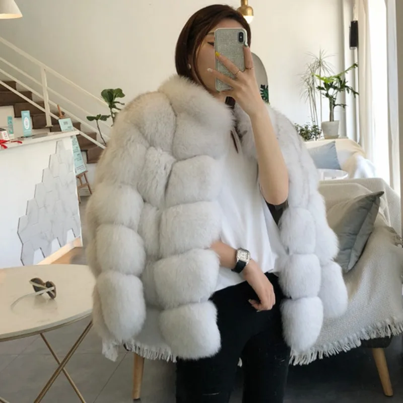 Winter New Women Faux Fur Coat Mid-Length Faux Fox Fur Outwear Fashion Thick Warm Outcoat Temperament Female Solid Color Jacket