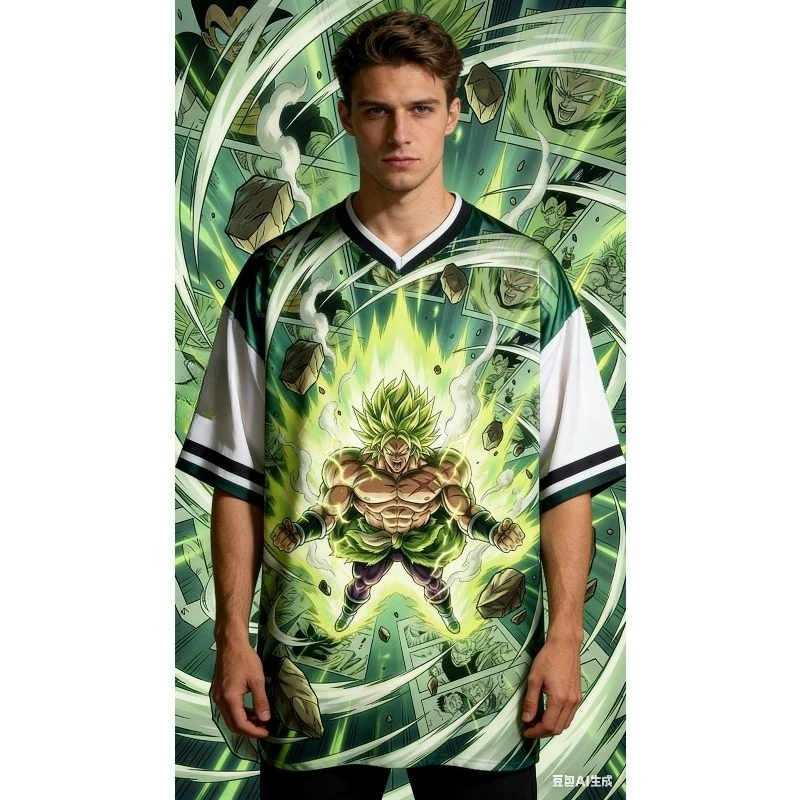Camiseta de Anime Dragon Ball Super Broly Legendary Super Saiyan para Hombre, Sublimación Completa, Estampado Manga Aura Verde, Top Informal