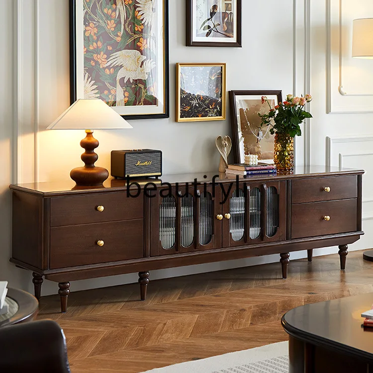 

Nordic solid wood TV cabinet living room light luxury designer TV cabinet coffee table combination