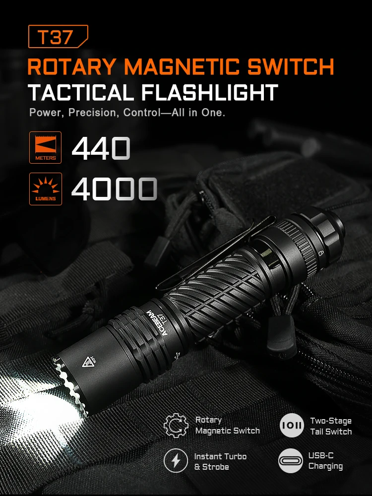 ACEBEAM T37 SFT-90X EDC tactische zaklamp en görevzaklamp -4000 lumen met Eco-Sensa oplaadkabel inbegrepen - afbeelding 2