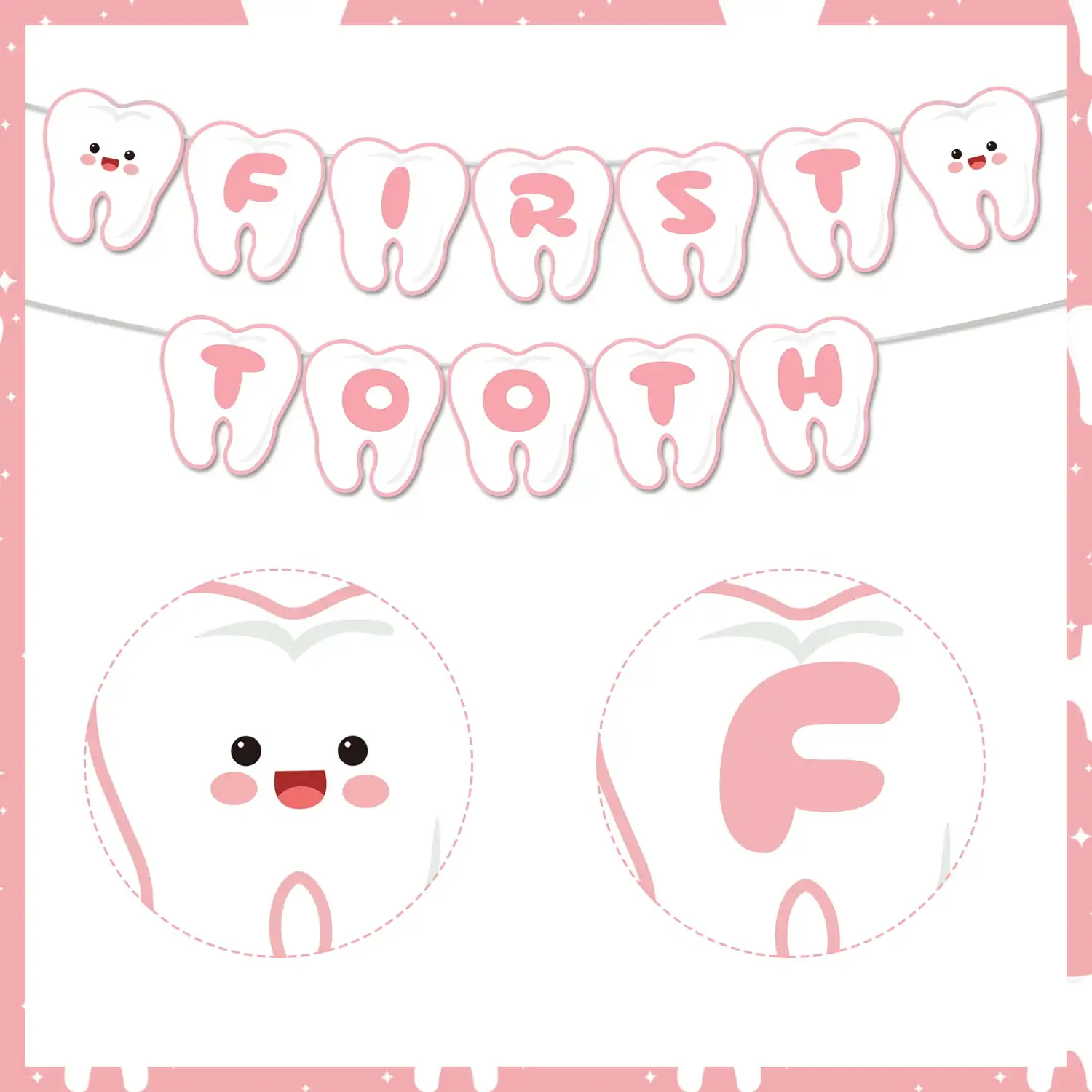 First Tooth Banner Smiling Tooth Garland First Tooth Party Decorations for Girl Boy Tooth Theme 1st Birthday Party Decoration