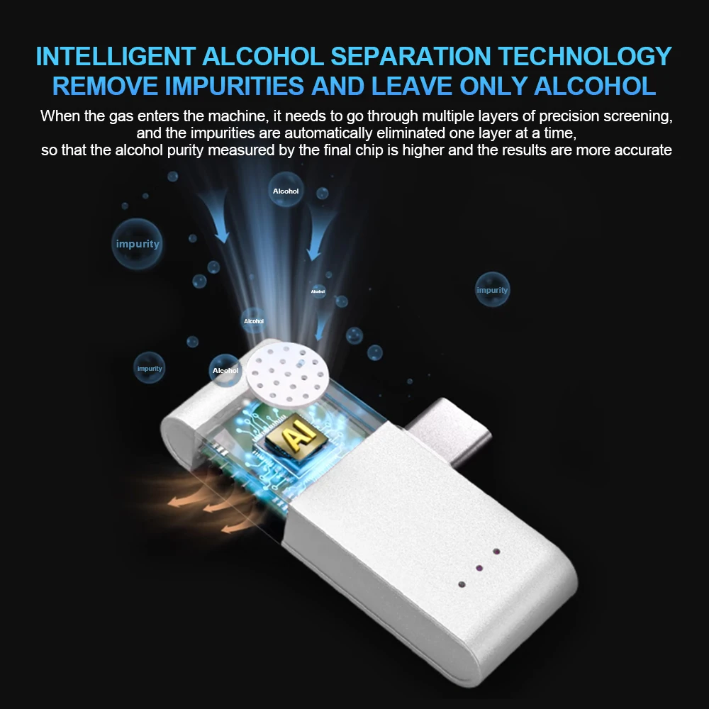 Breathing Instrument for Personal Use Mobile Phone Powered APP Connected Advanced Sensor Mini Size Alcohol Tester