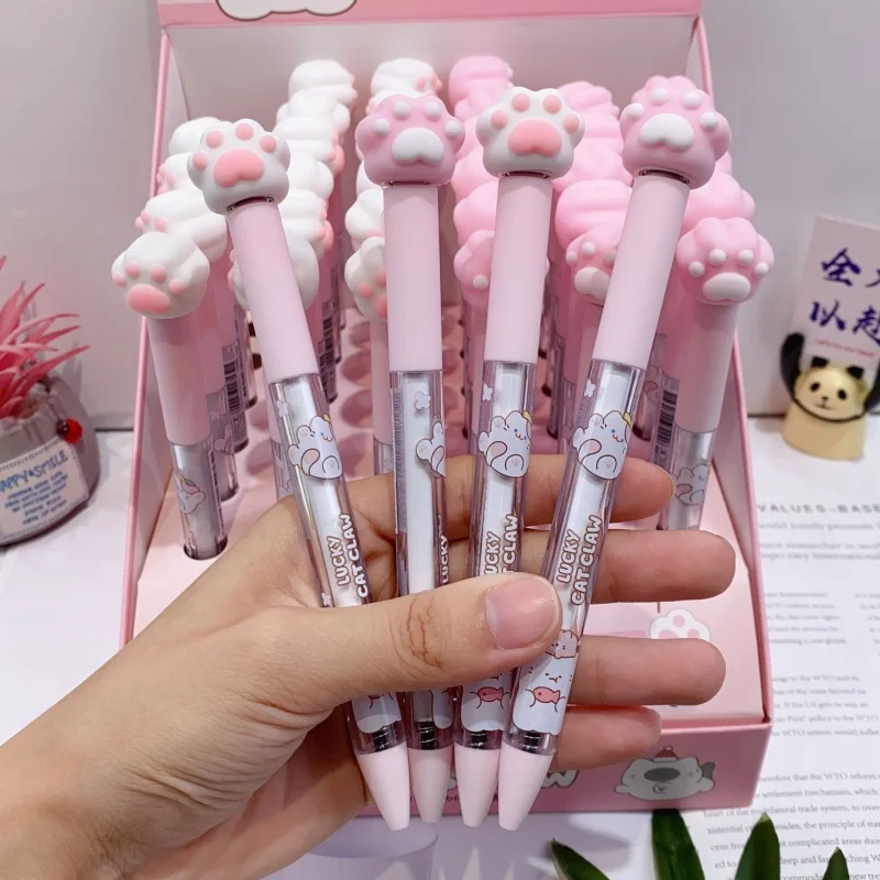 36pcs/lot Kawaii Cat Paw Rotatable Gel Pen Cute 0.5mm Neutral Pen School writing Supplies Promotional Gift