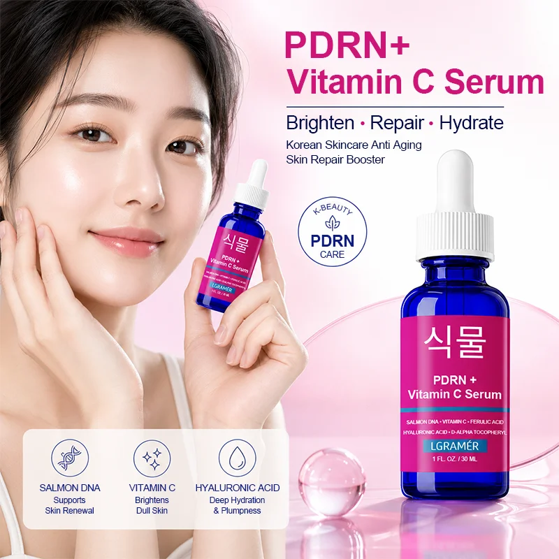 PDRN+Vitamin C Facial Serum Salmon DNA Hyaluronic Acid Nourish Brighten Anti Oxidation Hydrating Repair Lines Skin Care Liquid