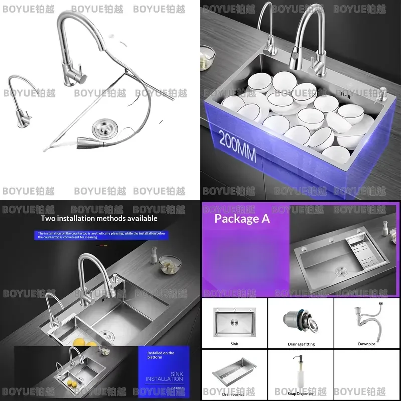 304 Stainless Steel Nano Silver Undermount Kitchen Sink Single Bowl Deep Basin Antibacterial Easy Clean Dish Drainer