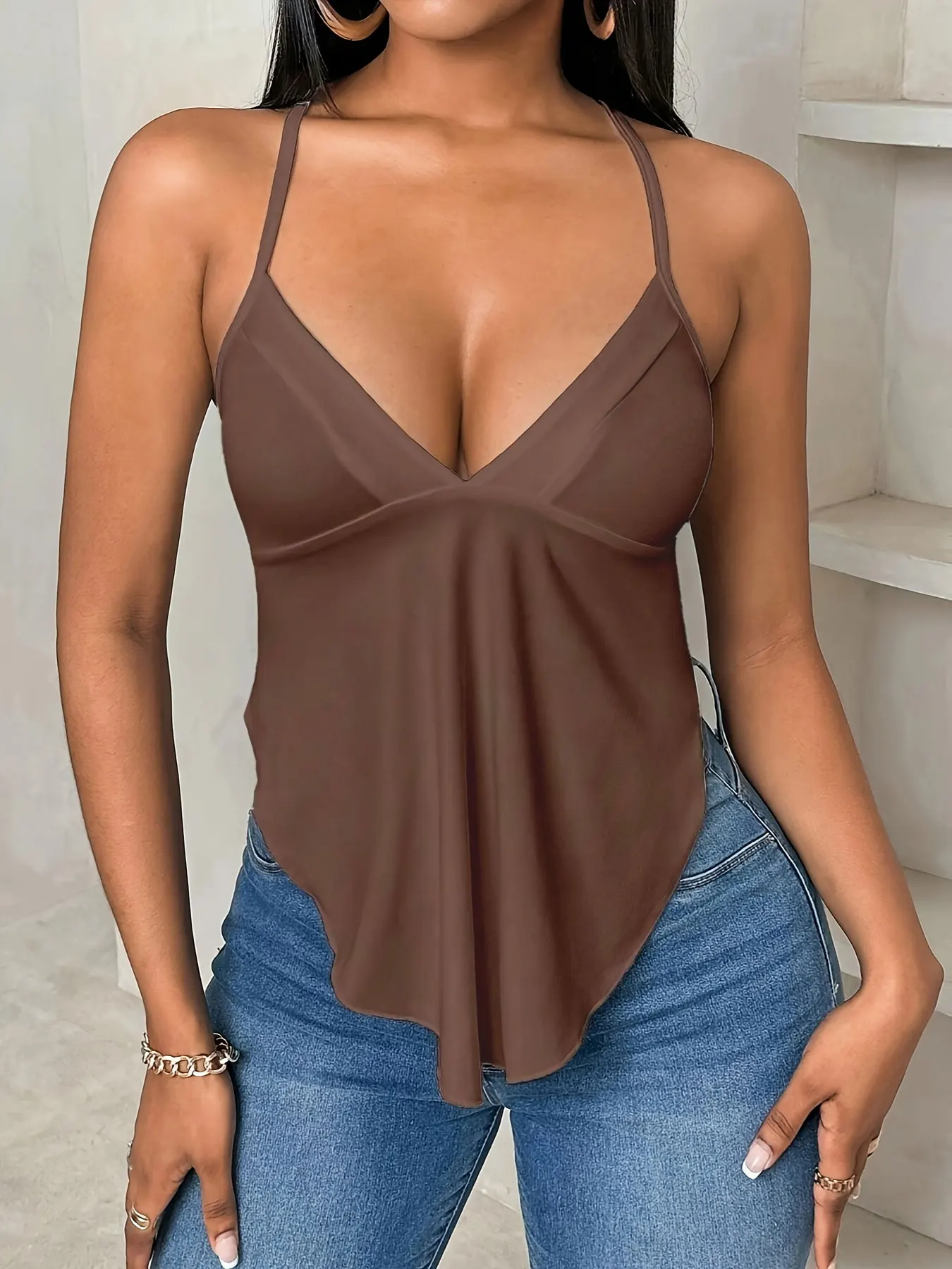 Plus size feminino plus size sem mangas fora do ombro regata de um ombro casual cor sólida verão topo com corte traseiro de