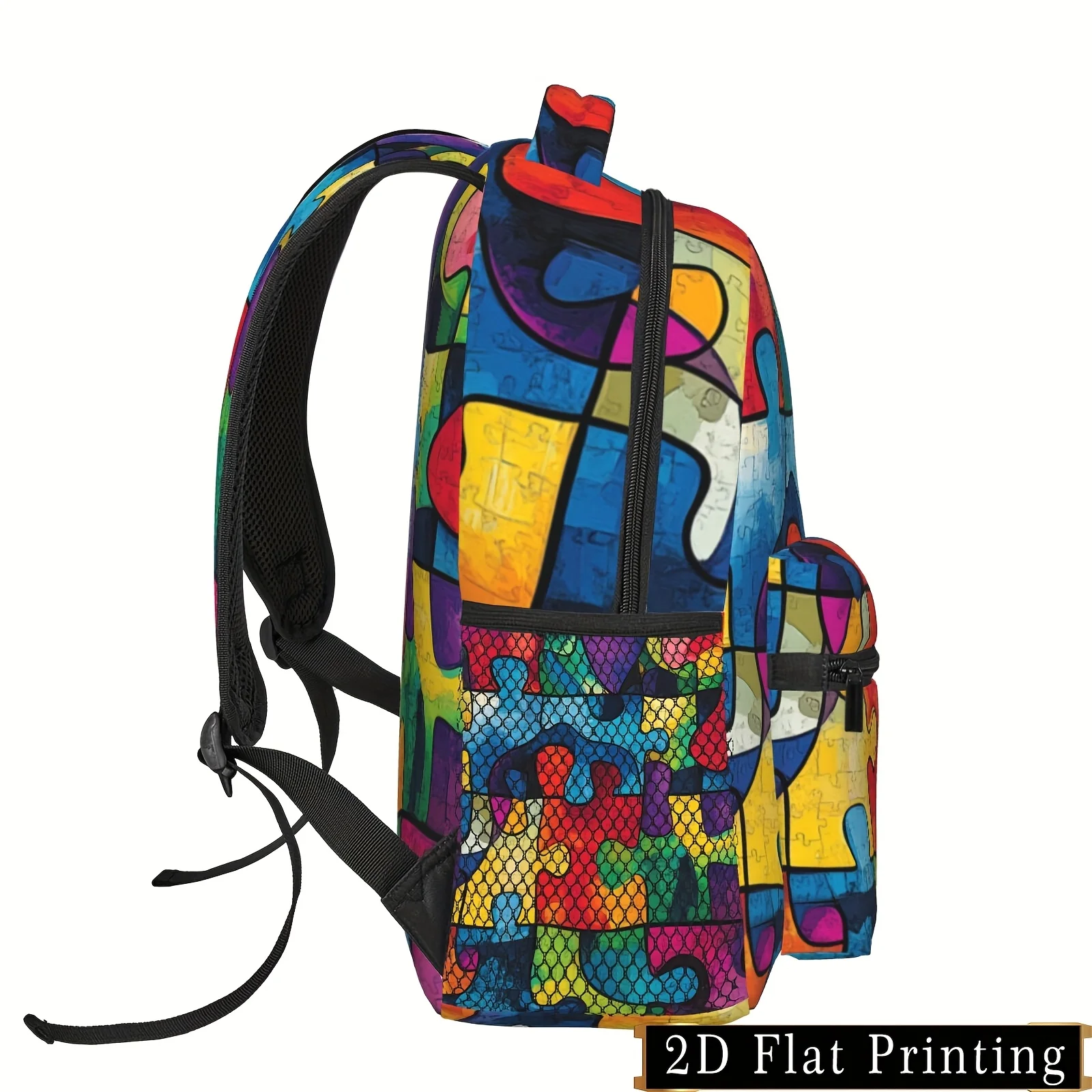 Vibrant Full-Color Printed Puzzle Module Backpack Large Capacity Waist Protection Design Stylish Casual for Men Women