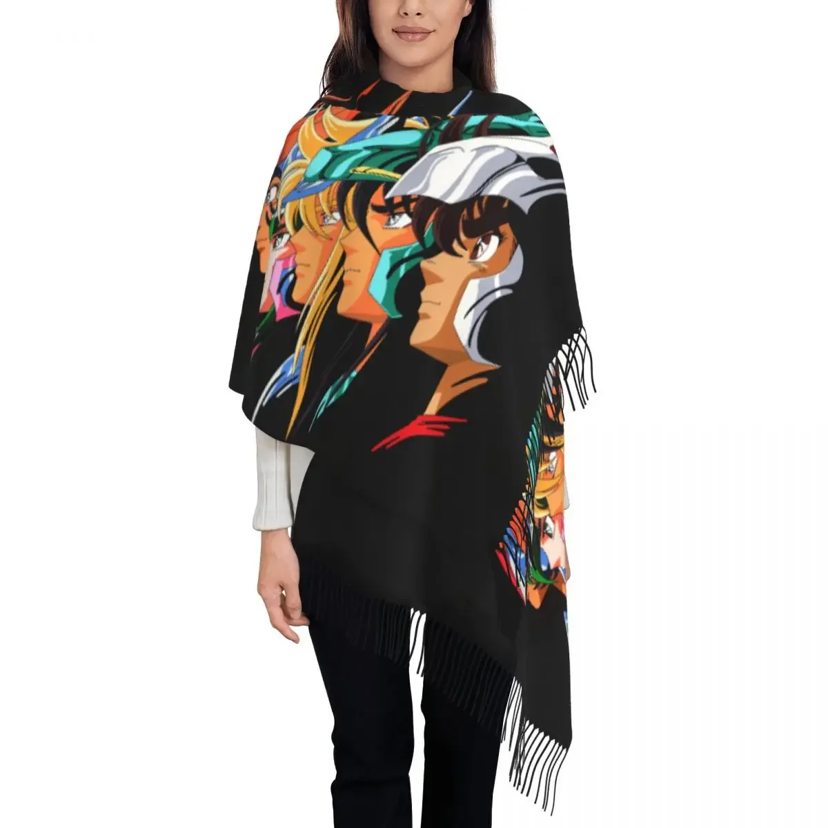 Fashion Saint Seiya Knights Of The Zodiac Tassel Scarf Women Winter Warm Shawls Wraps Ladies Los Caballeros Del Zodiaco Scarves