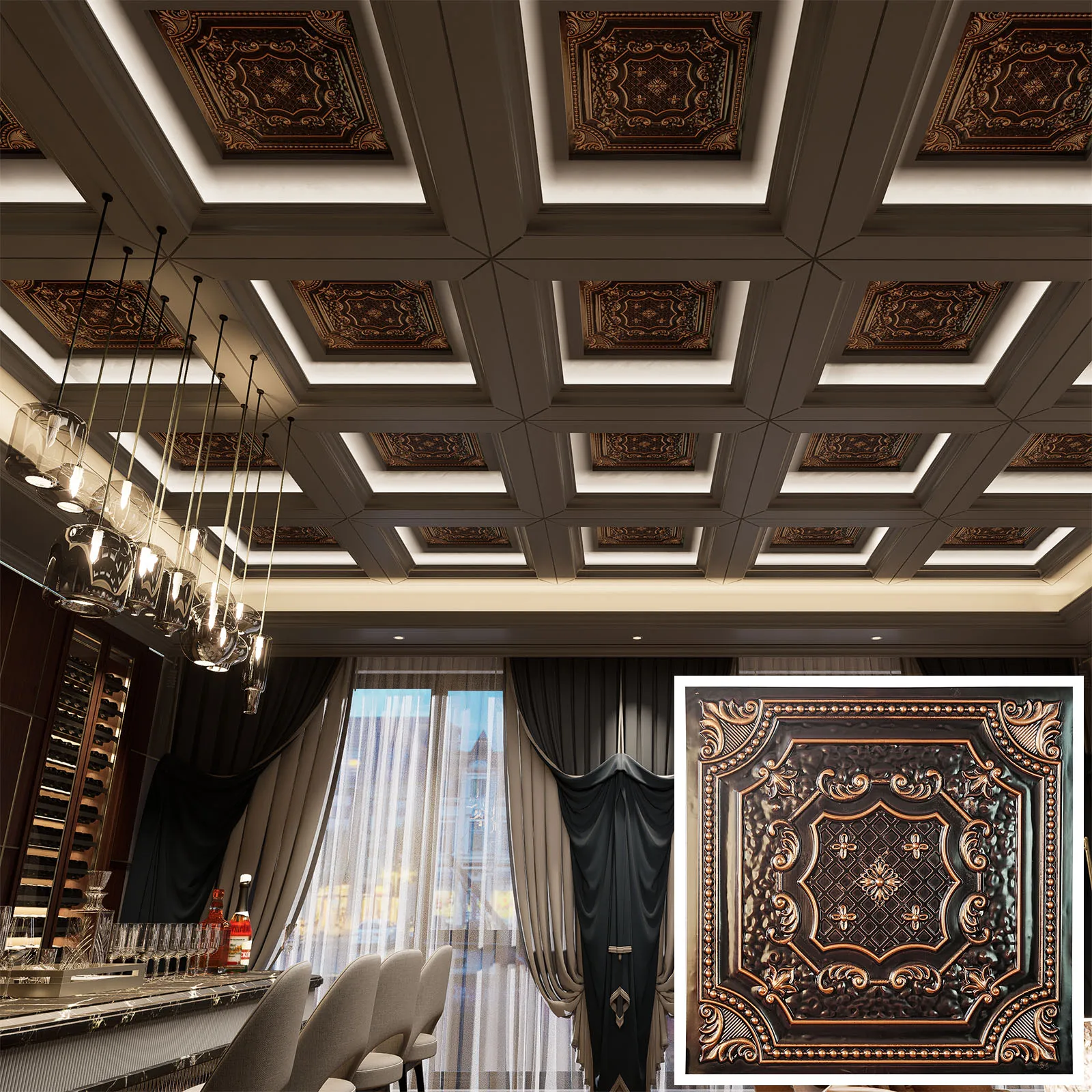 

10pcs PL04 Model Faux tin ceiling tiles Decorative pvc panels for Apartment