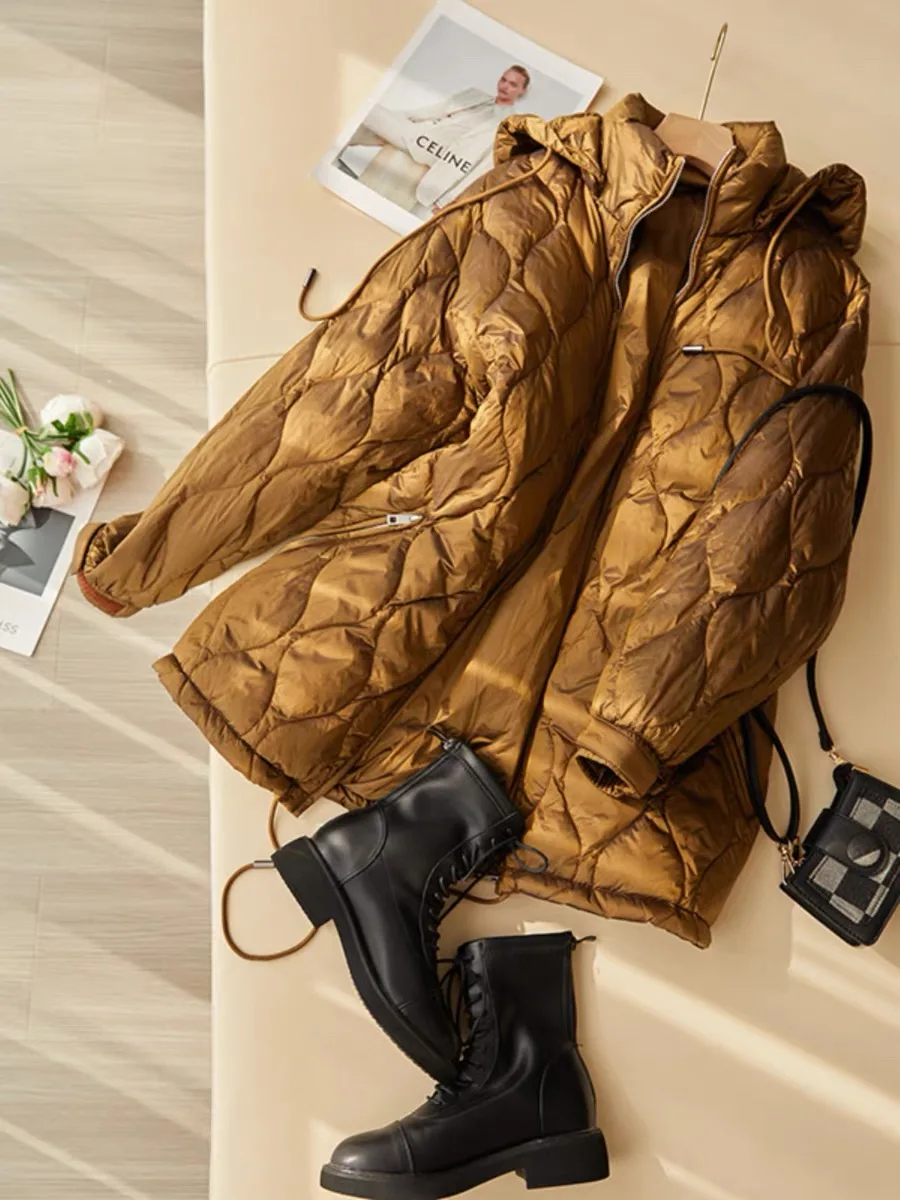 

128-132cm Bust Autumn Winter Women Detachable Hooded Puffy Coat Warm 90% White Duck Down Coats