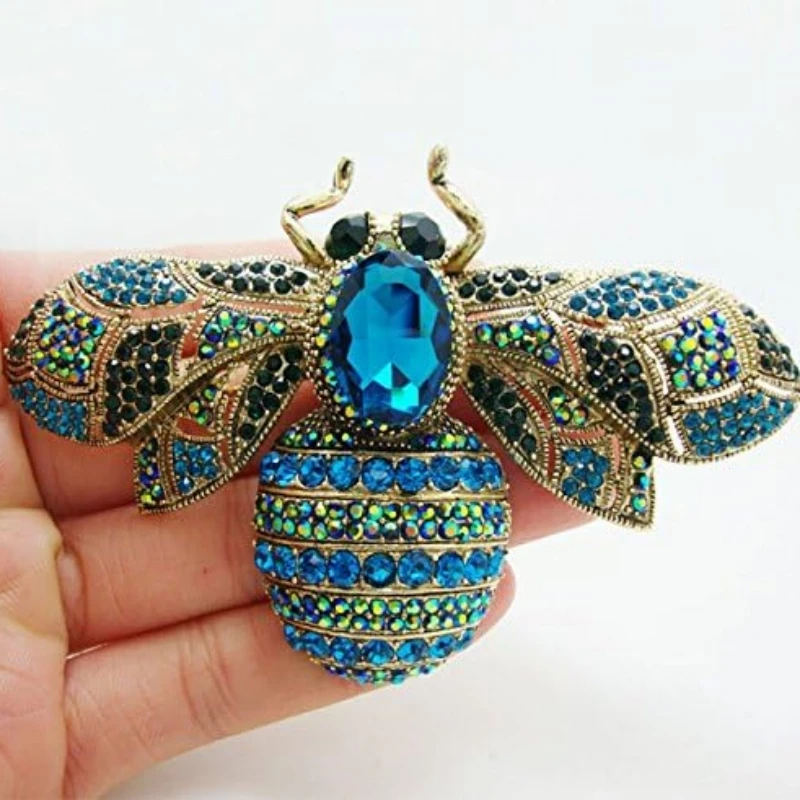 Luxe grote vintage dames meisjes kristallen bij broche speld mode elegante dame prachtige insecten strass badges cadeau's