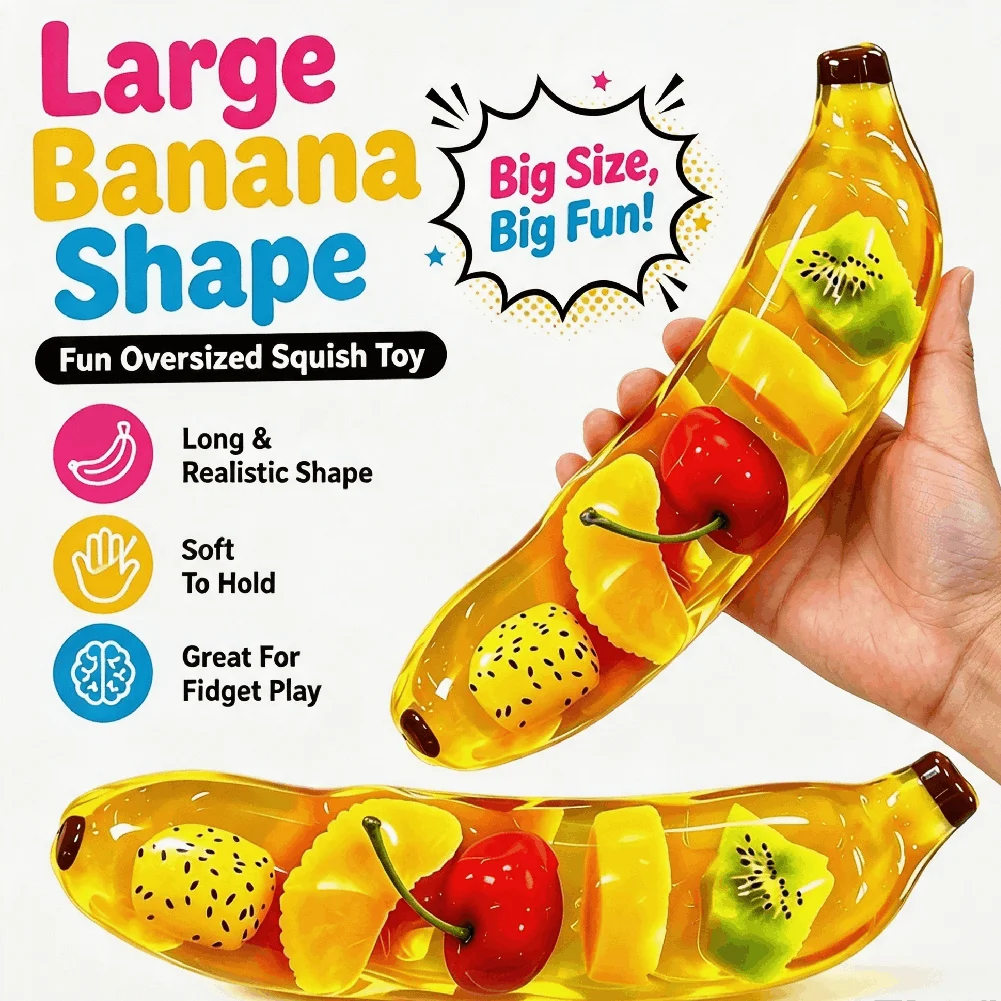 Jelly Banana Squishy Toy Cute Fruit Shape Sensory Fidget Toy Stress Relief Pinching Decompress Puzzle Birthday Gift For Children