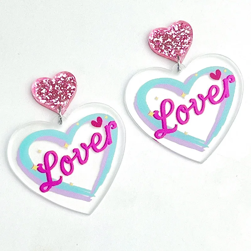New Valentine\'s Day Earrings Love Letter Shiny Pink Butterfly Love Tape Simple Acrylic Earrings Valentine\'s Day Decorative Gift