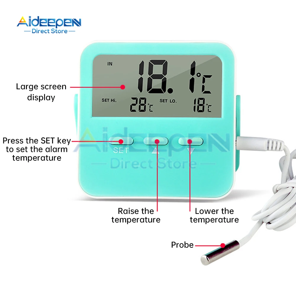 Mini-Digital-LCD-Thermometer, Temperatursensor, für drinnen und draußen, automatische Steuerung, Aquarium, Kühlschrank, Gefrierschrank, Thermometer – 50–70 ℃