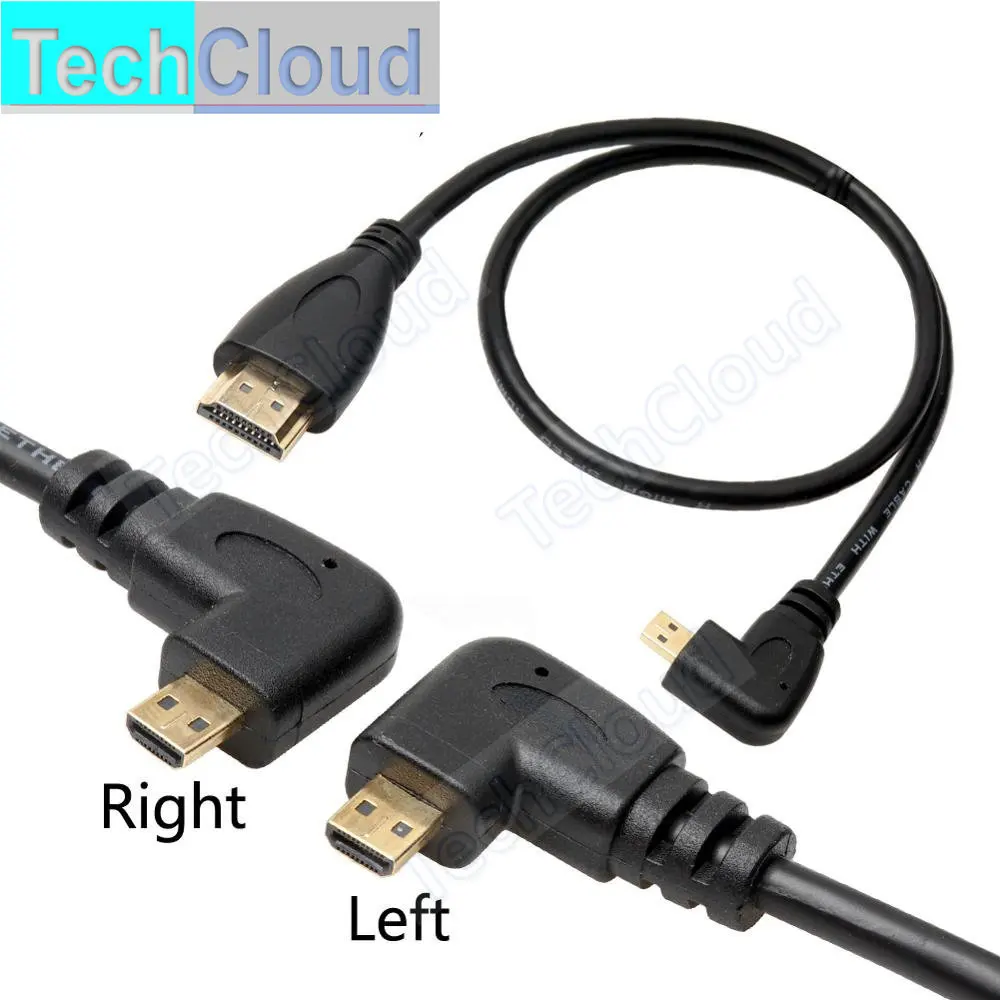 HDMI-compatible type A to D 90 Degree Micro HD to HD Cable Left/Right Angle for Digital camera Sony a6400 GH4 tablet 30cm/150cm