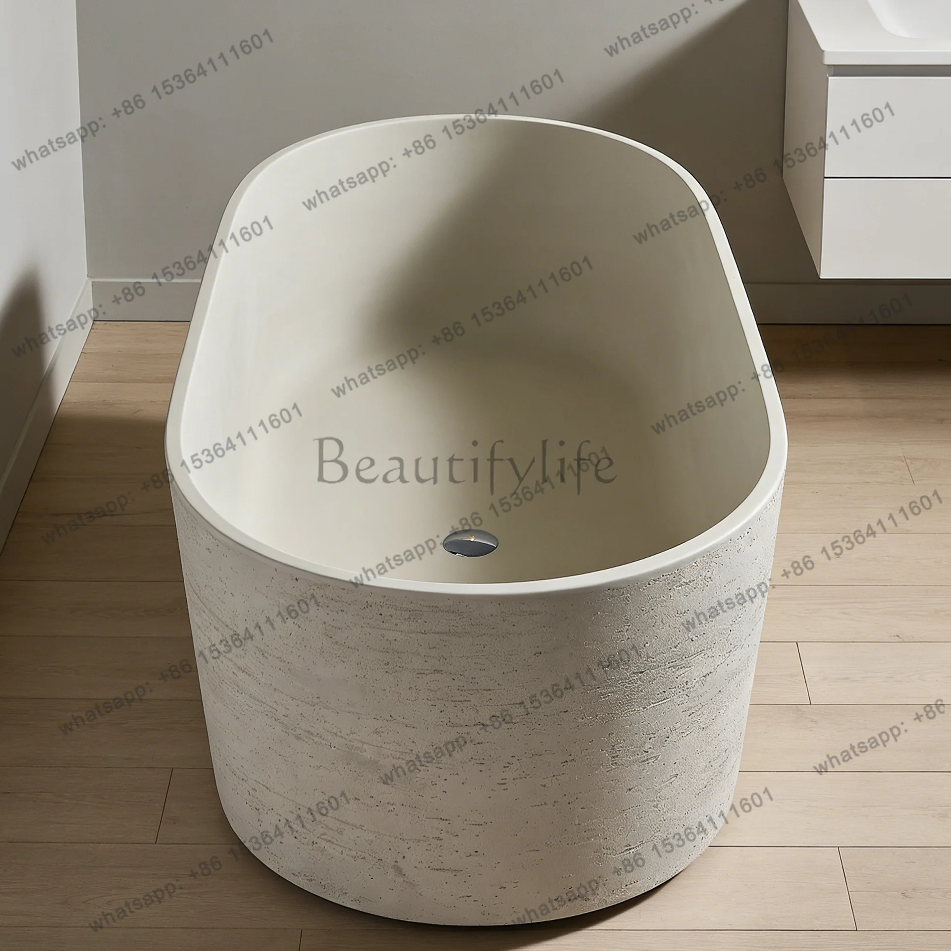 French natural travertine granular integrated bathtub Artificial stone Detached bed and breakfast Outdoor bathtub