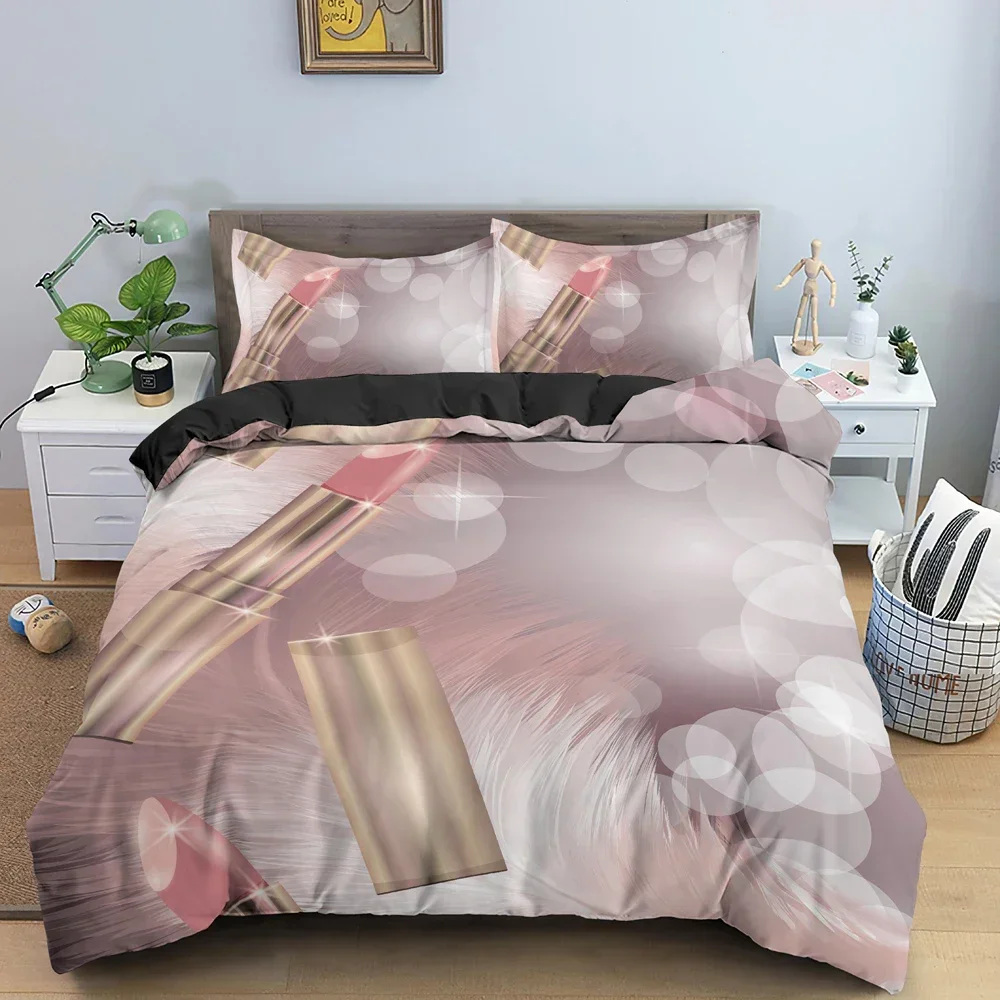 Makeup Lipstick Duvet Cover King Queen Double Size Shiny Fashion Women's Cosmetics Bedding Set Girl's Soft Polyester Quilt Cover