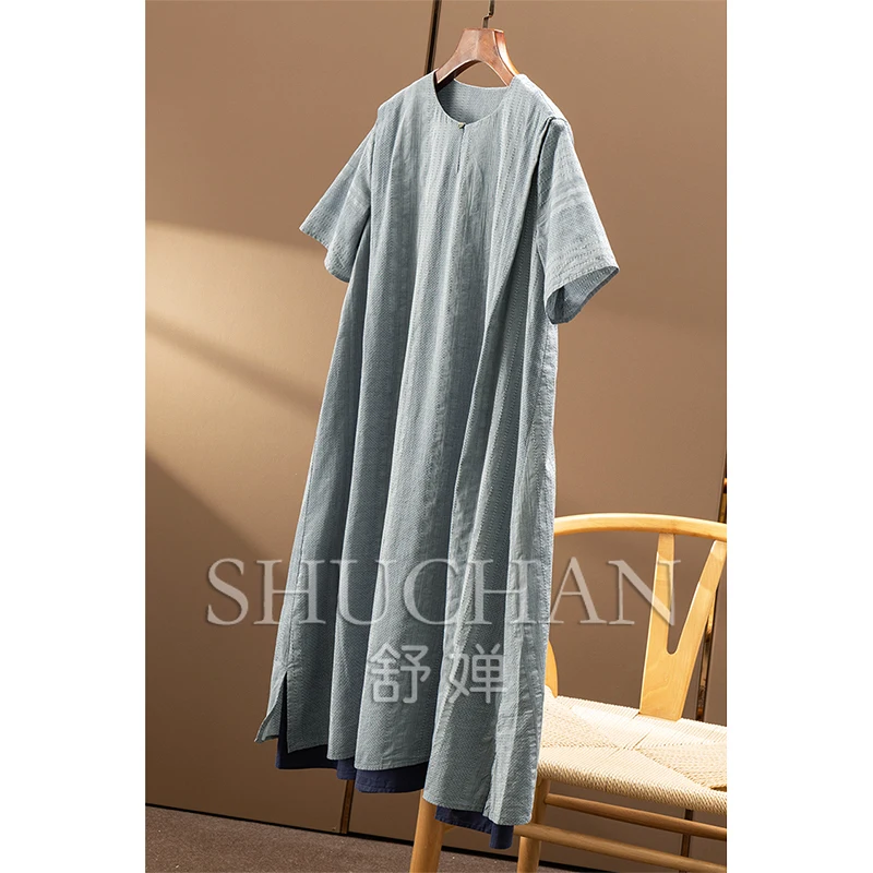 2025 tecido jacquard dupla camada 100 algodão em torno do pescoço vestido de manga curta feminino 66c0 vestidos de fiesta