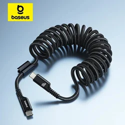 Baseus 100W Kabel typu C do typu C do iPhone'a 16 Pro Max Wysuwana sprężyna Samochodowa ładowarka do telefonu Przewód do transmisji danych do Samsung Xiaomi