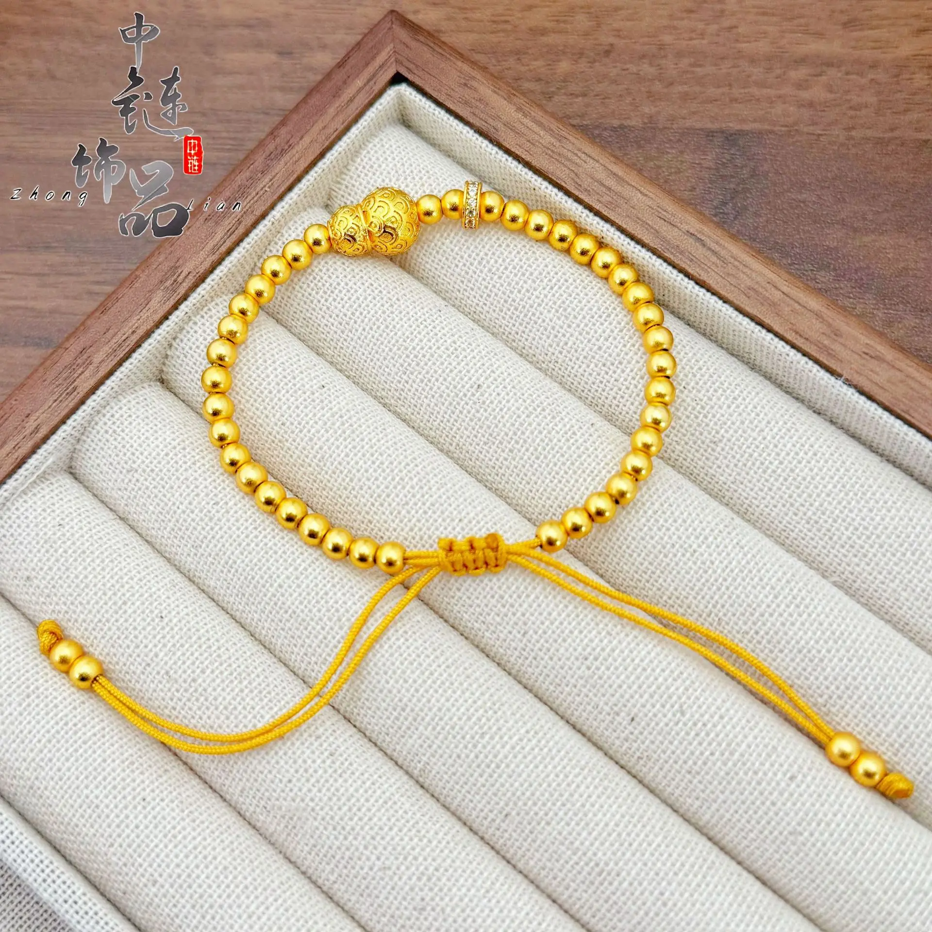9999 gold lotus flower bead string bracelet for women - New Chinese style versatile bracelet for wholesale