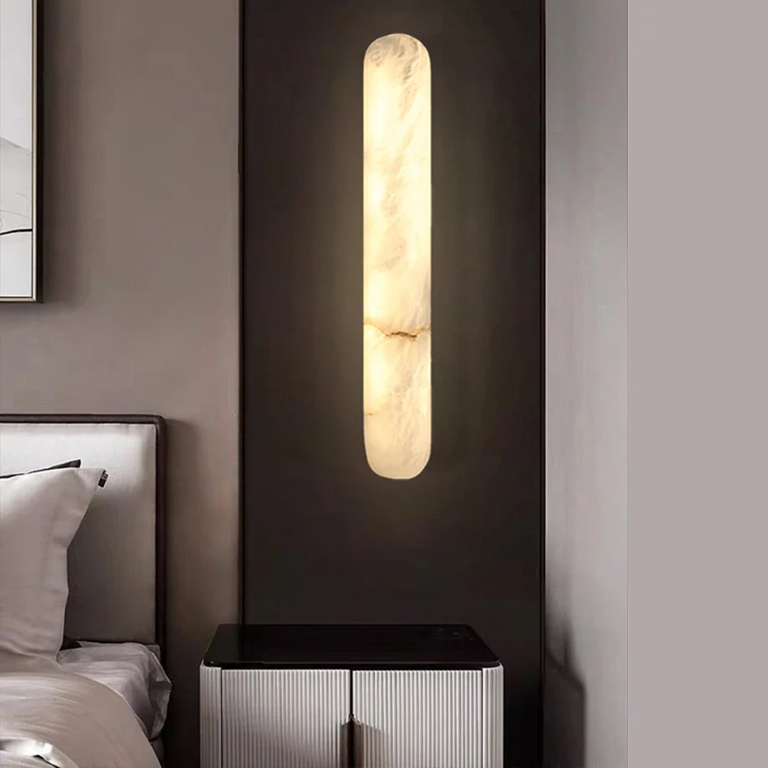Natural Marble Long Oval Wall Lamp Luxury Modern LED Sconces for Living Room Bedside Staircase Aisle Lighting Fixture