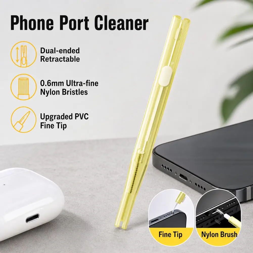 1/3/5pcs Retractable Crevice Brush Universal Mini Cleaning Brush Metal Dust Plug Removal Cleaner Kit For Phone Earphone Clean
