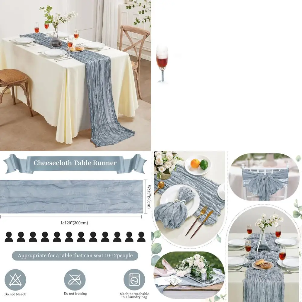

10FT Long Dusty Blue Cheesecloth Table Runner for Rustic Boho Weddings, Showers, and Parties