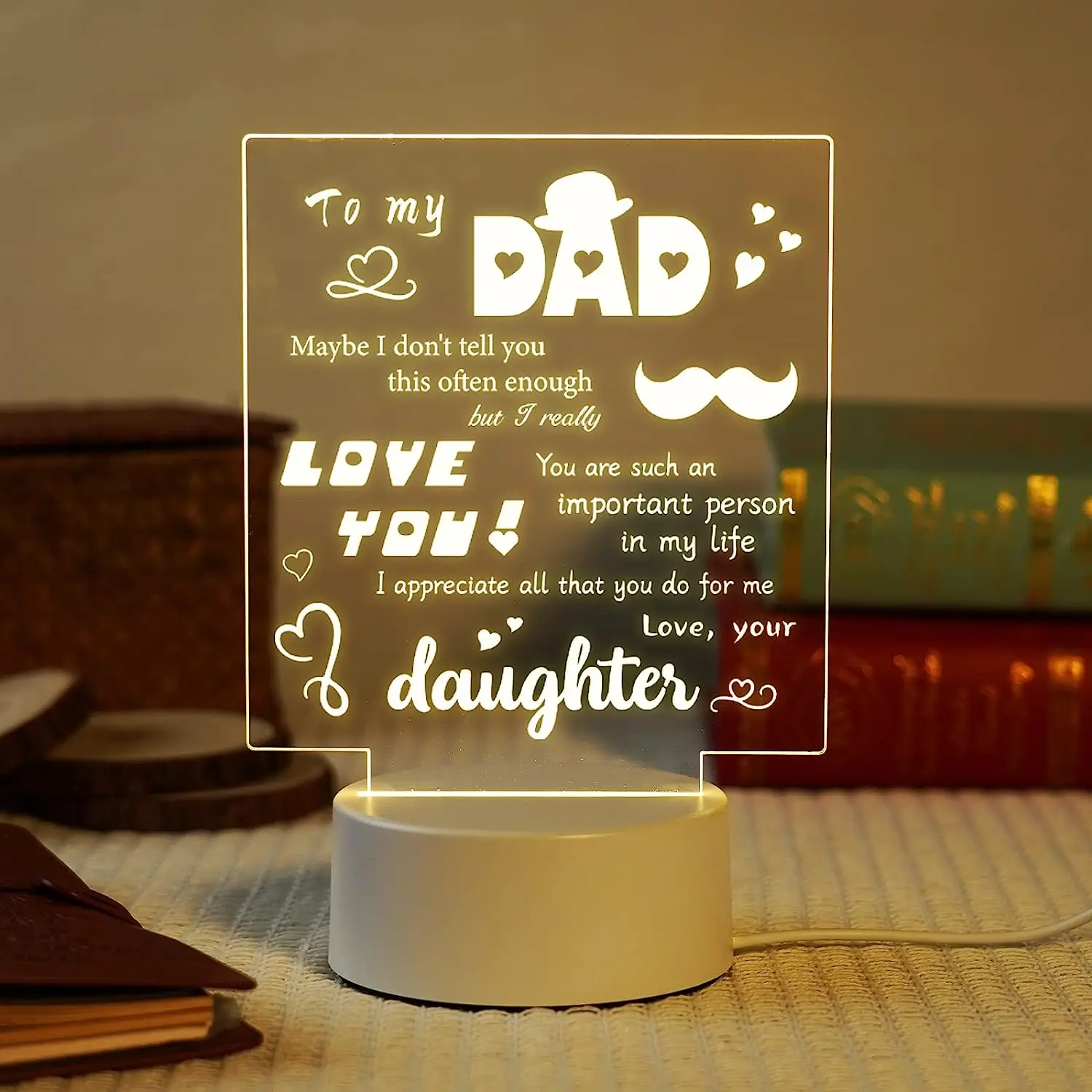 Father\'s Day Gifts for Dad Night Light, Dad Birthday Gift from Daughter Son, Dad Gifts for Acrylic Engraved Night Lights for Dad